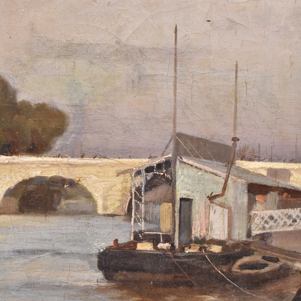 Paris Scene of Pont Neuf Vintage Original Oil Painting, Zamini? 41 1/2