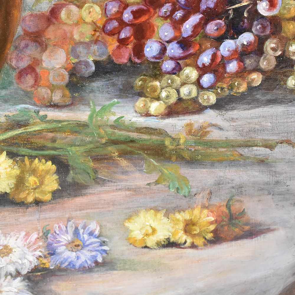 Quadri Antichi Di Fiori Con Dalie e Crisantemi, Pittura Ad Olio Su Tela  Dell'Ottocento