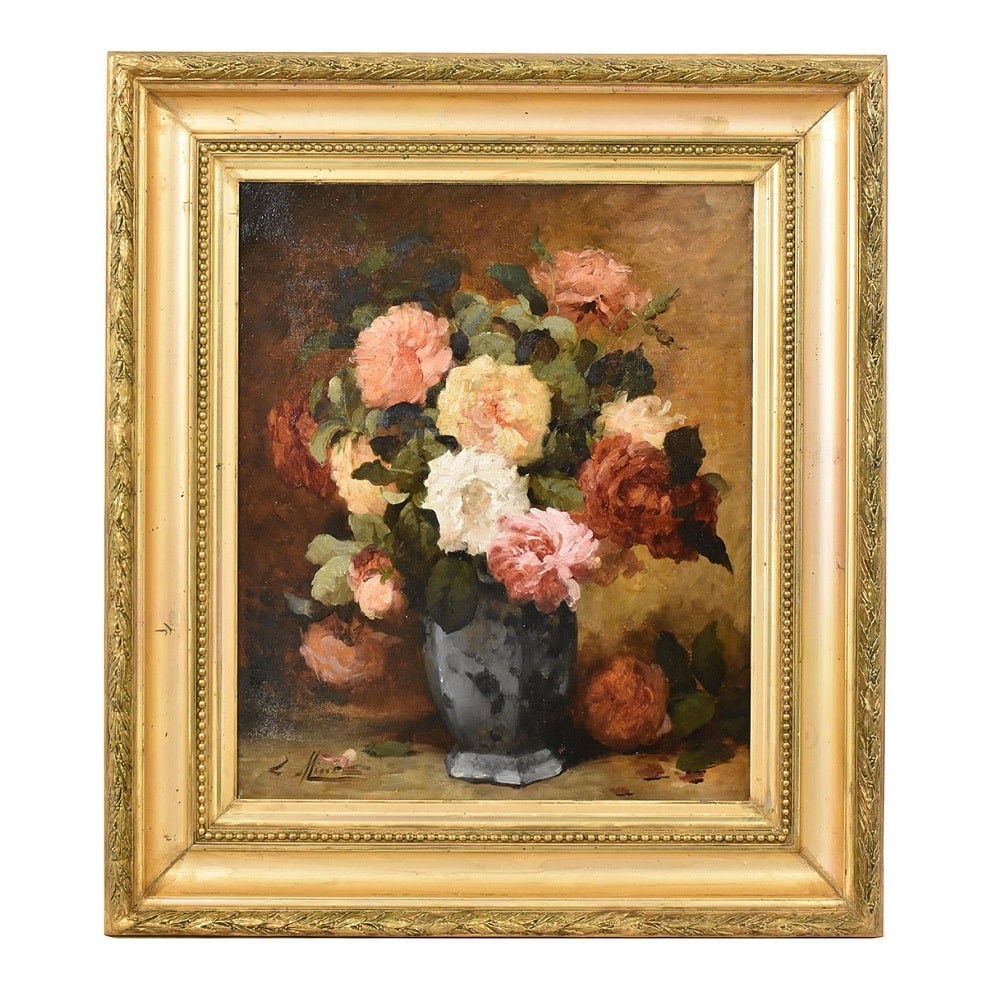 Early 20th Century Oil Painting Flower Still Life with Lilac